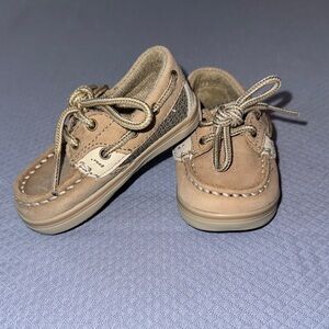 Sperry Kids Beige/Tan Moccasin Boat Shoes with Lace